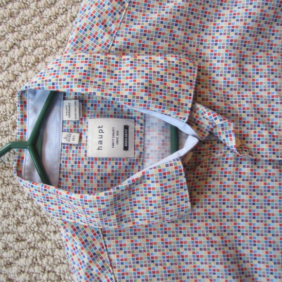 Haupt Men's Shirt Multicolored Squares Size L Large 16.5 Cotton - Picture 6 of 14